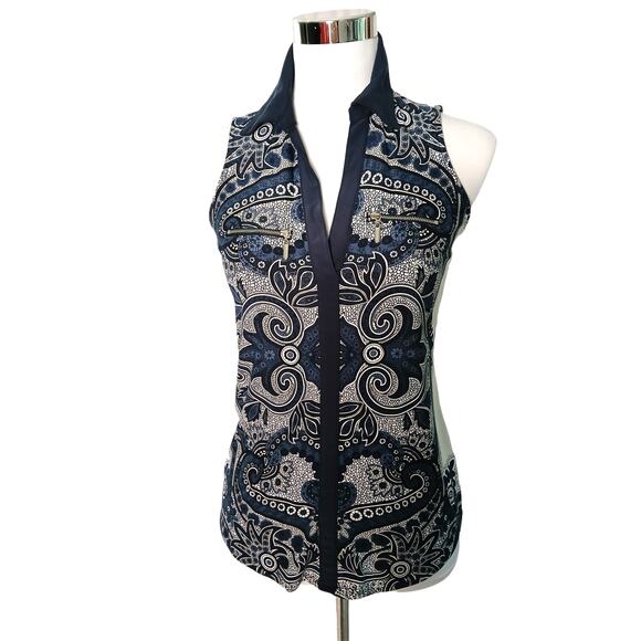 INC International Concepts Tops - INC International Concepts collared tank top zipper accent scroll mosaic XS